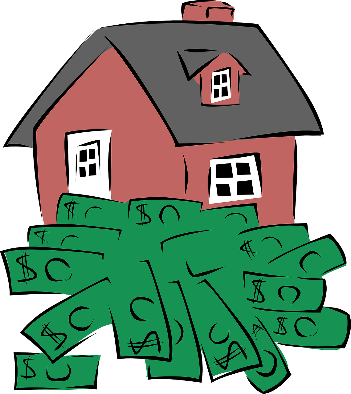 house with dollars overflowing profit real estate is profitable